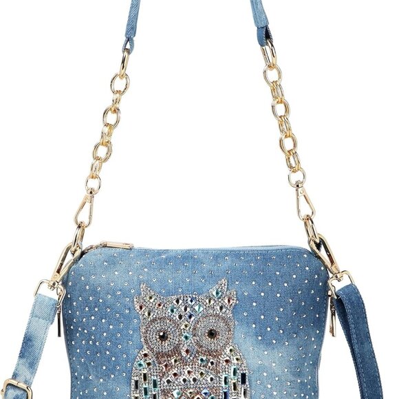 Rhinestone Evening Bag Denim Shoulder Purse Crystal Clutch for Women - Picture 1 of 7